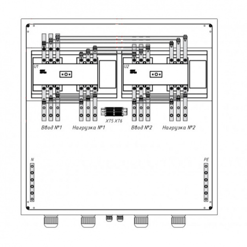 Шкаф АВР 125А, 2 ввода с секционым выключателем 1200х800х300 IP31
